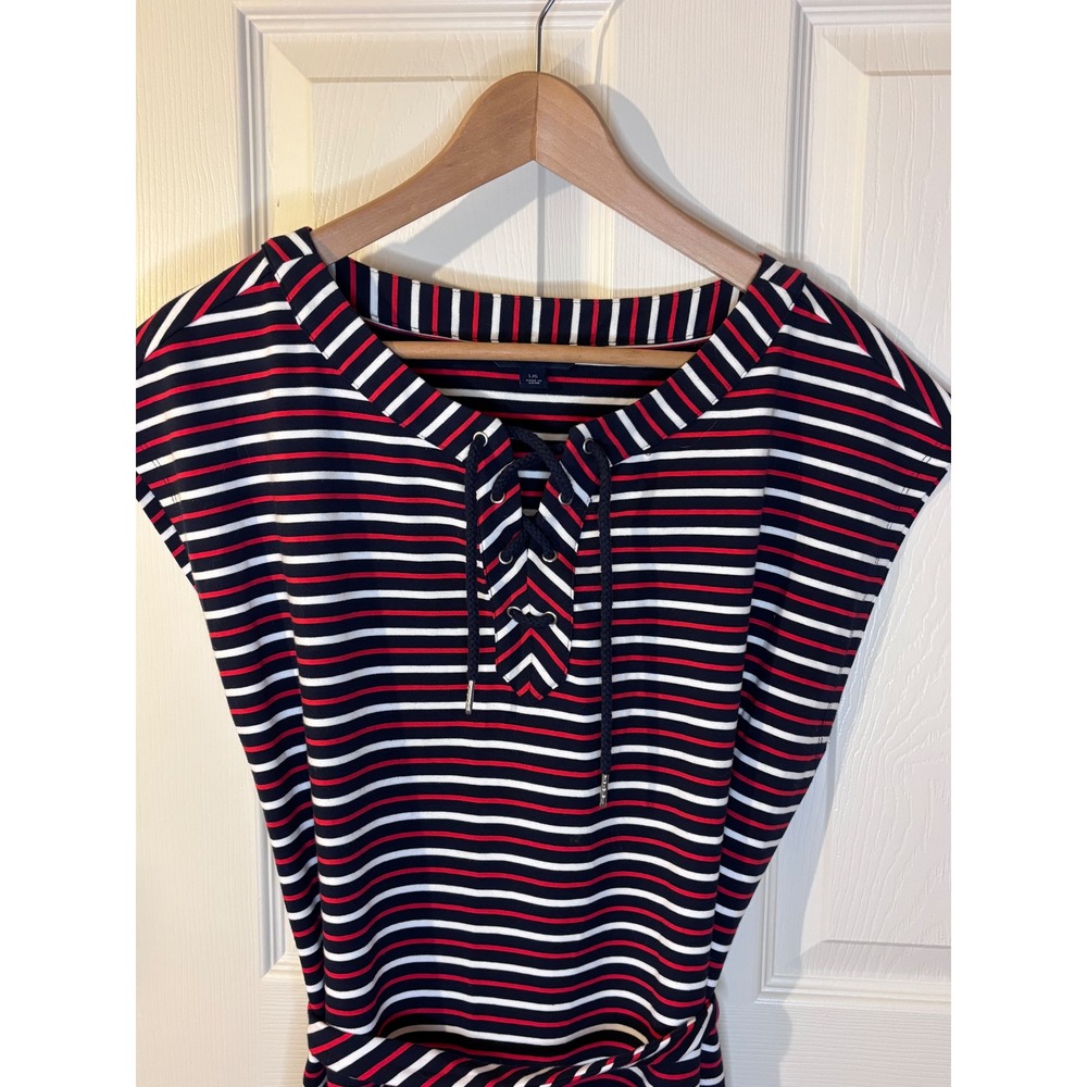 Tommy Hilfiger Striped Lace Up Sheath Dress Navy Red White Large - Picture 2 of 4